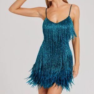 Beachside Buddy Yvonne Fringe Feather Dress Teal